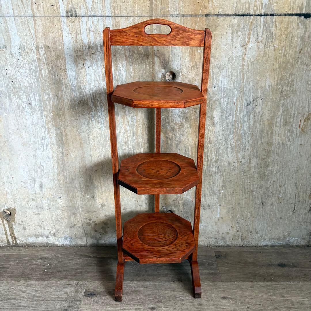 英国アンティーク　ケーキスタンド　アフタヌーンティー　折り畳み　ヴィンテージ