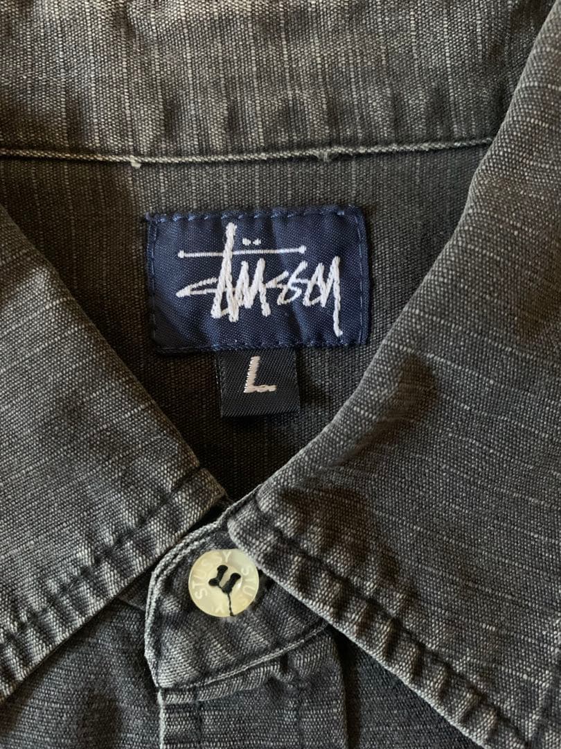 90s old stussy vtg リップストップ シャツ ブラック フェード