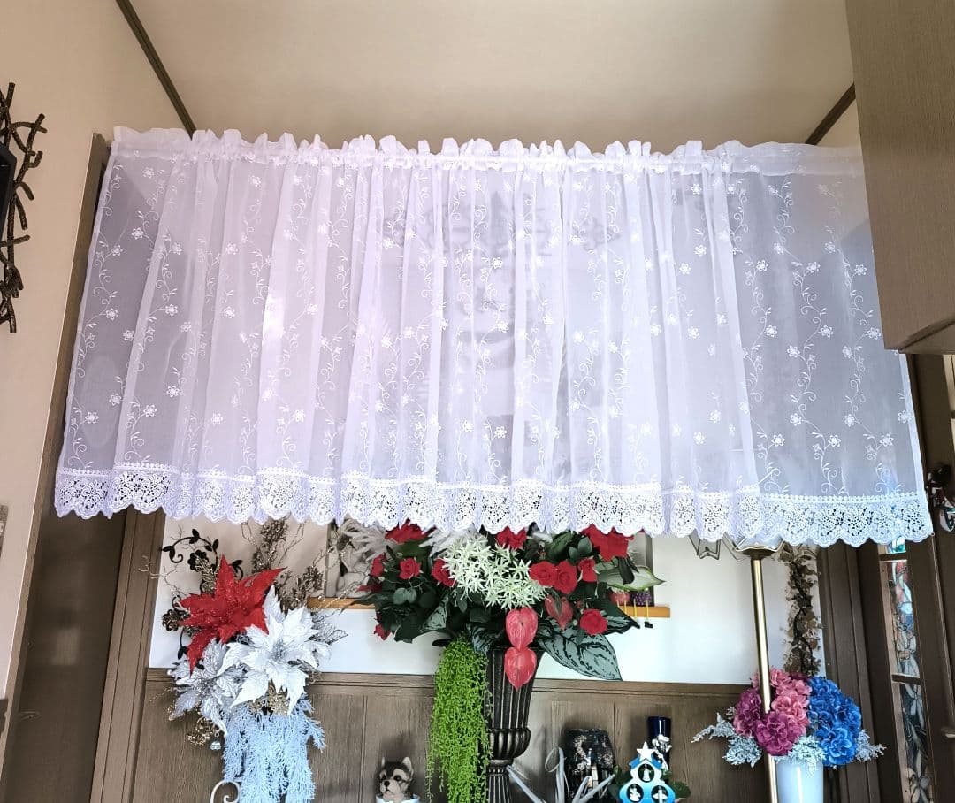 カフェカーテン【ルル様オーダー品　花柄刺繍レース】ハンドメイド