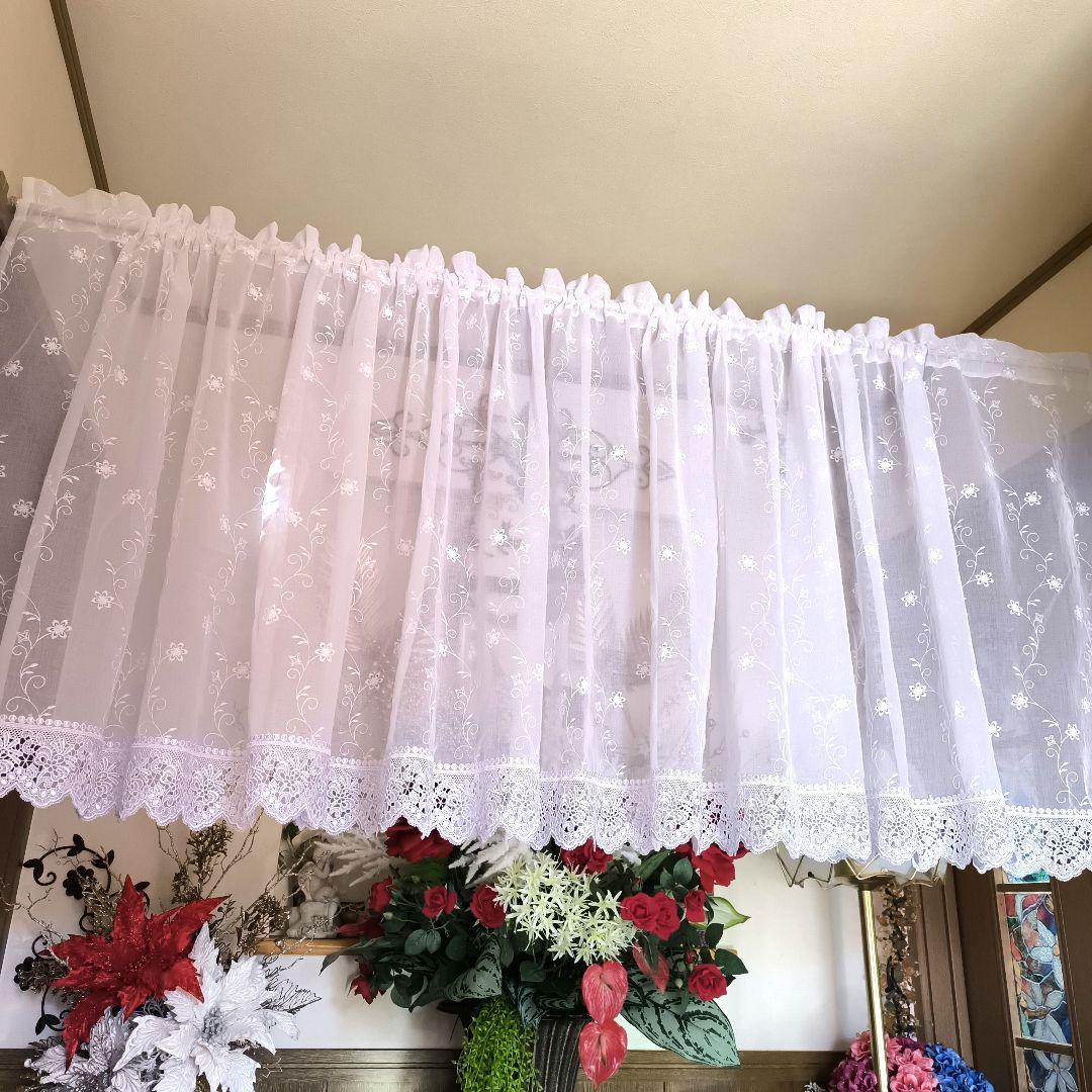 カフェカーテン【ルル様オーダー品　花柄刺繍レース】ハンドメイド