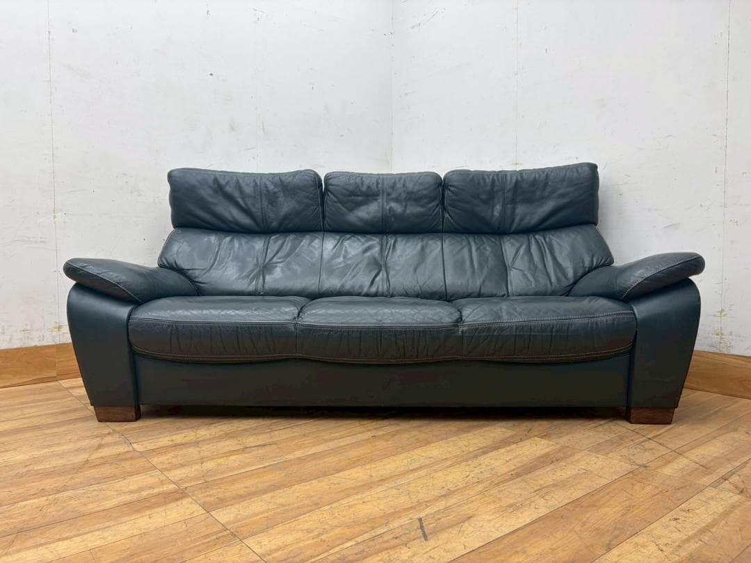 T8093☆カリモクkarimoku☆本革☆レザー☆3人掛けソファ☆3PSOFA
