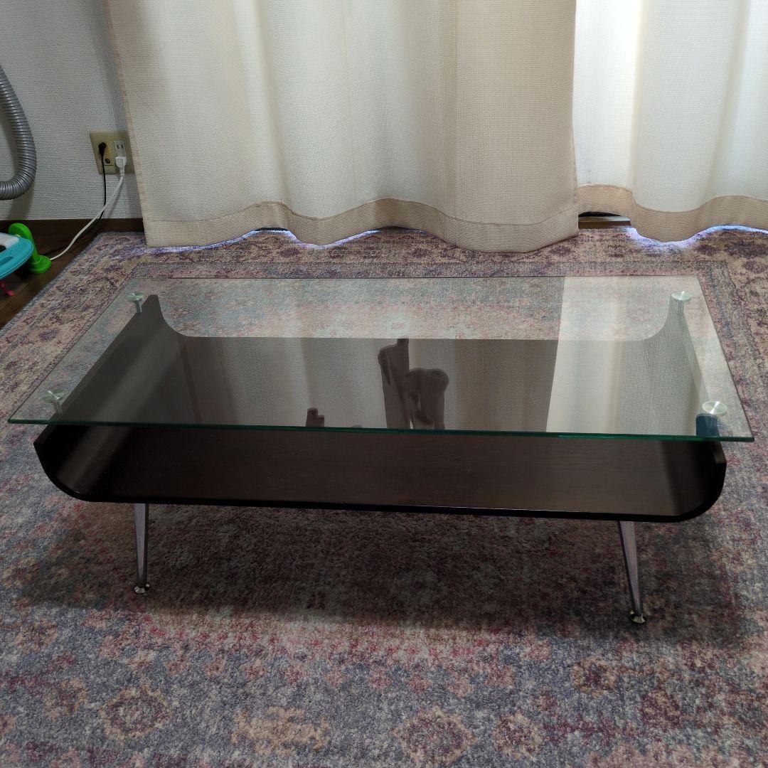 ダークブラウン ガラス天板 センターテーブル