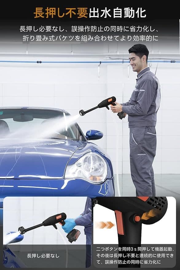 高圧洗浄機 折り畳み コードレス 充電式 30000mAh 3段階水压調節