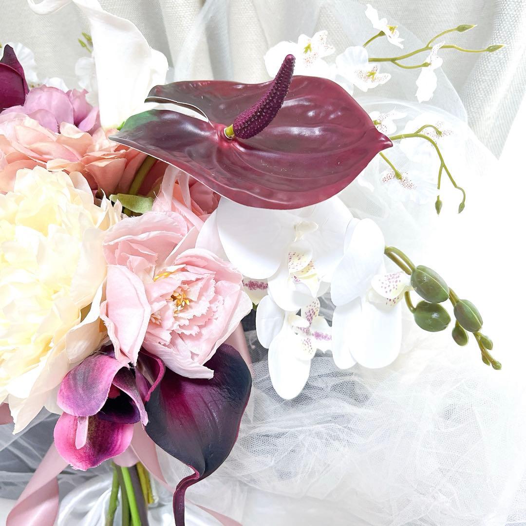 アーティフィシャルフラワーブーケ 結婚式 ウエディングブーケ 前撮り 胡蝶蘭