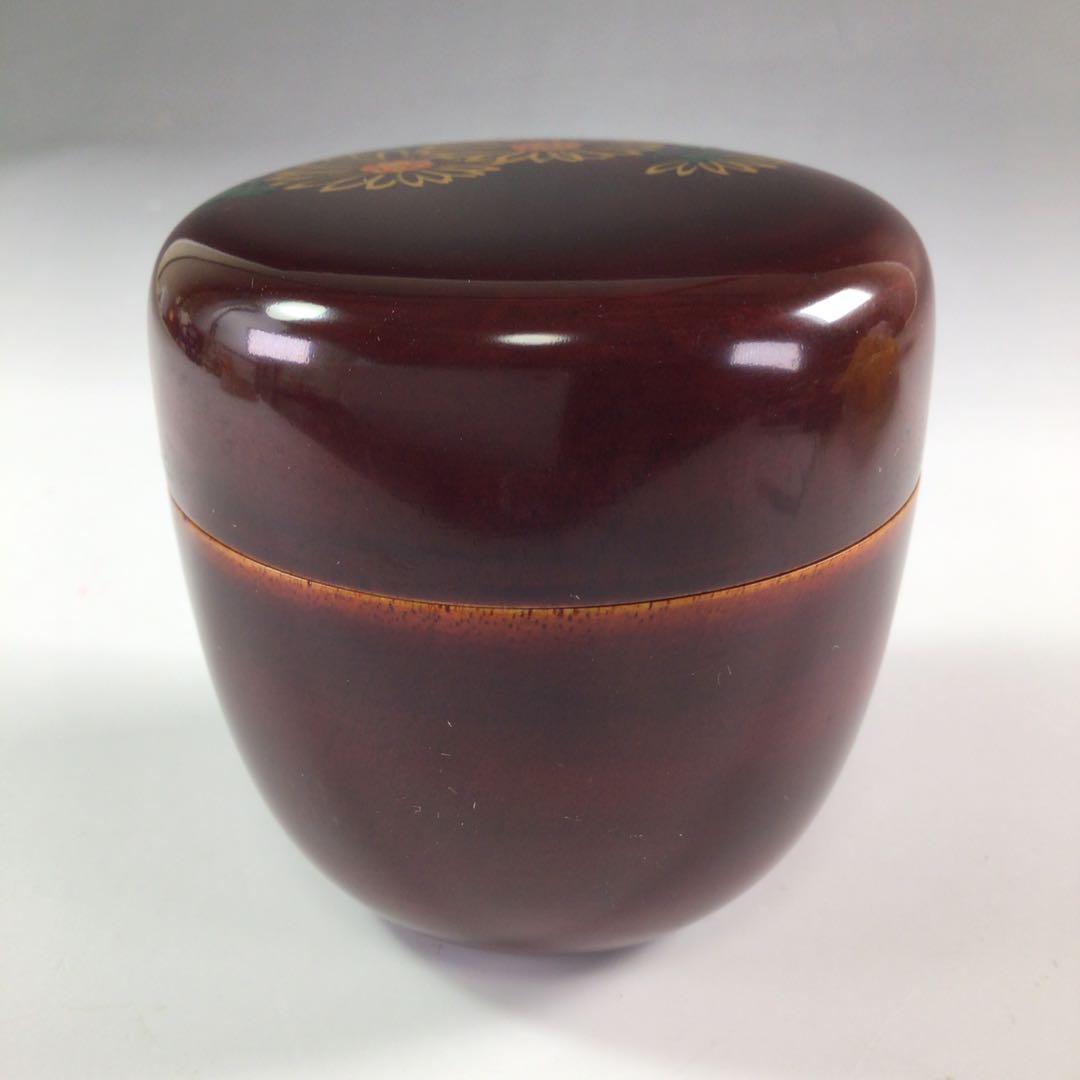 Ｒ１５４　棗　『和田瑾斎作』『大徳寺　藤井誡堂　箱書』『菊蒔絵』『中棗』　共箱