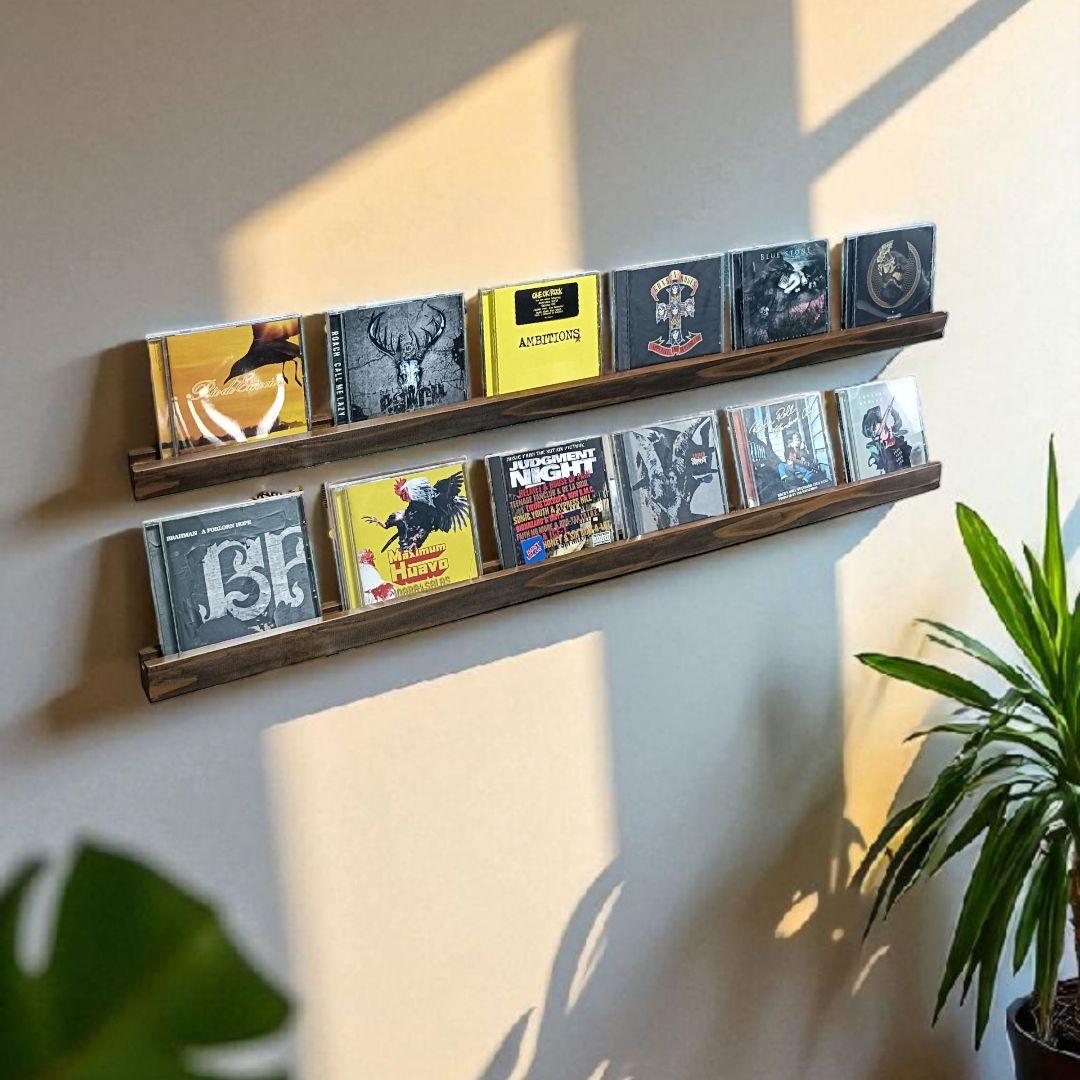 【杉無垢材のCDウォールラック】　6枚用2本セット　収納　棚　インテリア