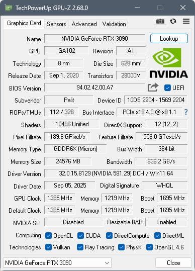 Palit GeForce RTX 3090 GamingPro 動作確認済