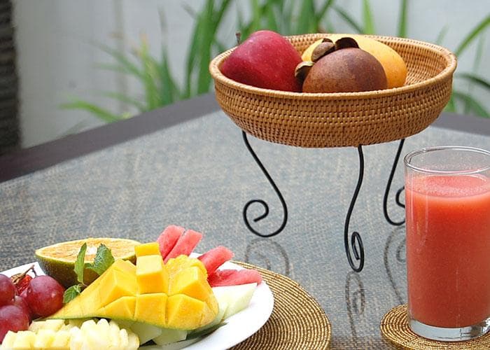 アイアンスタンド付きアタ製 コンポート かごトレイ アジアン雑貨