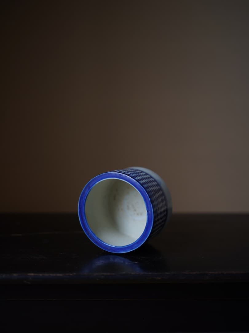 印判手市松文香炉 江戸幕末-明治頃 / 茶道具 火入 花器 花入れ 勝見充男