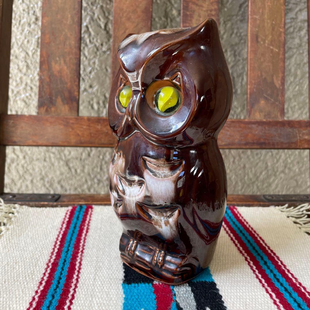 希少品！70sアメリカアンティーク　フクロウの陶器置物　USAヴィンテージ梟雑貨