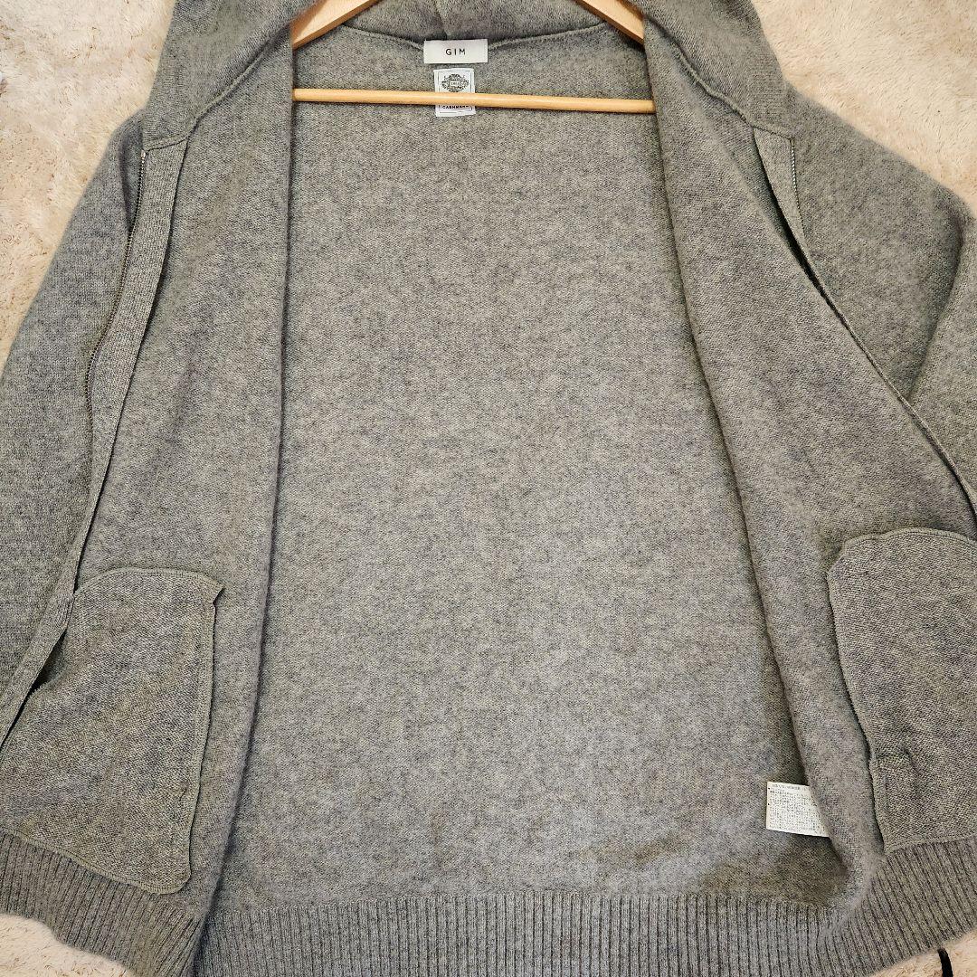 美品◆GIM ジム ニット ハイゲージ パーカー ダブルジップ カシミヤ L