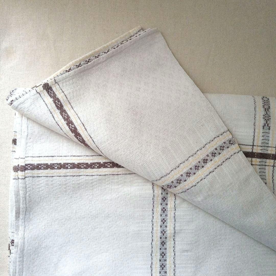 リネンのクロス（茶色x黄色）/手工芸/スウェーデン/北欧ヴィンテージ