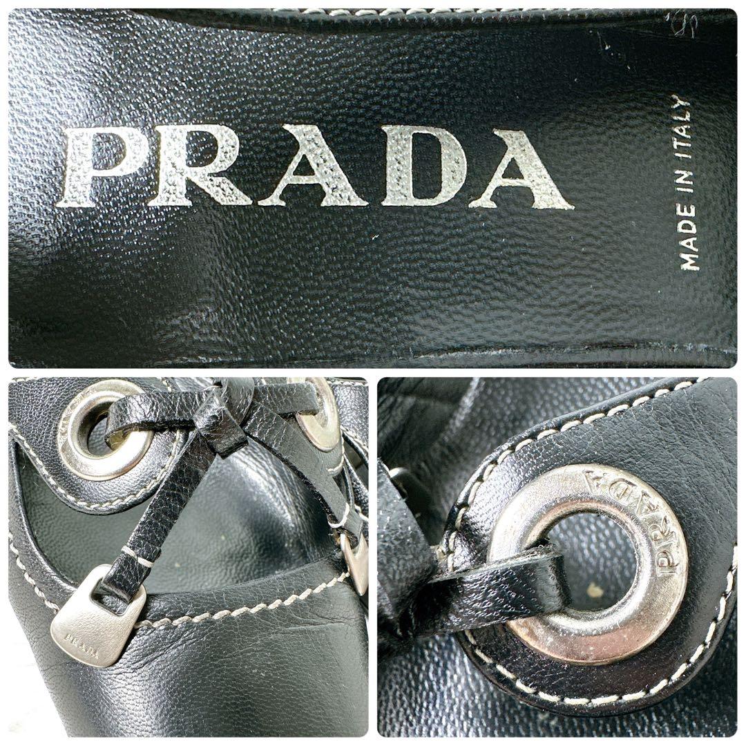 美品✨PRADA ミュール バックストラップ サンダル ヒール ロゴ 23.5