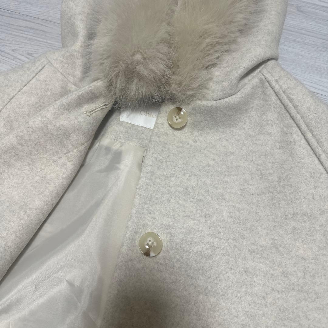 chico ファー襟ケープコート アイボリー
