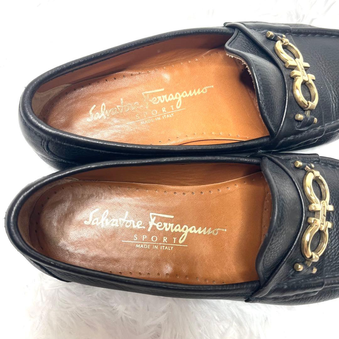 【美品】 フェラガモ ガンチーニ ビットローファー 24.0cm シボ加工 黒
