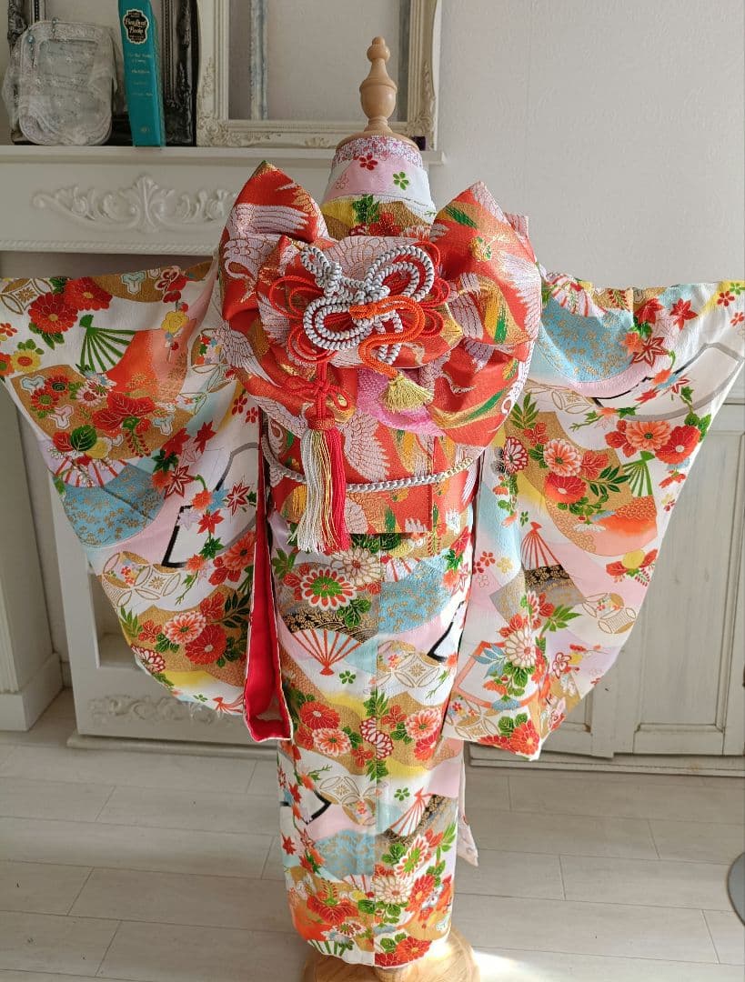 アンティーク白色系着物と作り帯