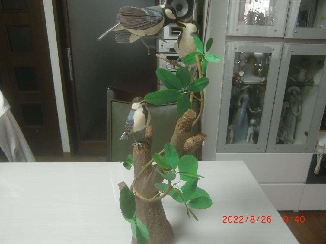 シジュウカラ　 バードカービング　野鳥彫刻　木彫 美術品 　インテリアＮ40