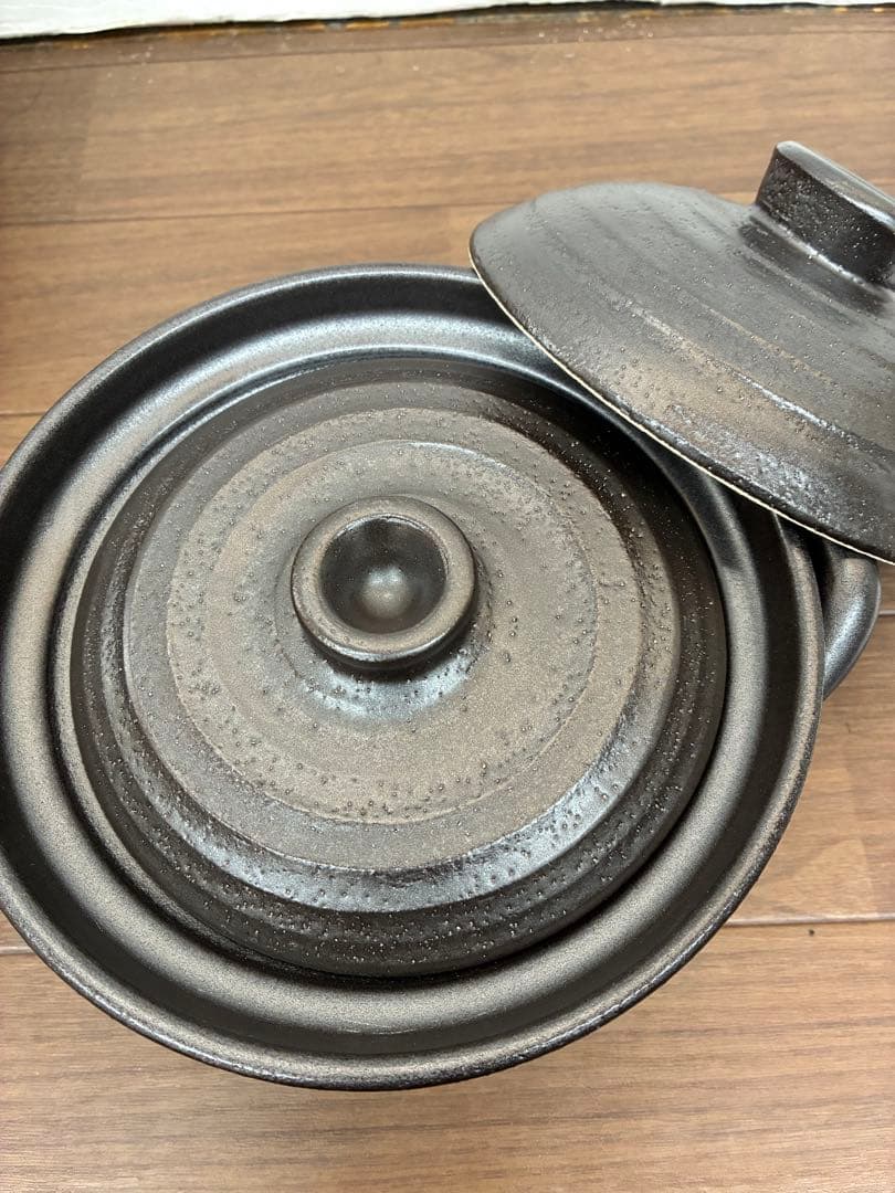 【未使用】萬古焼 特製二重蓋使用2合炊きご飯釜 ガスIH電子レンジ対応 千賀陶器