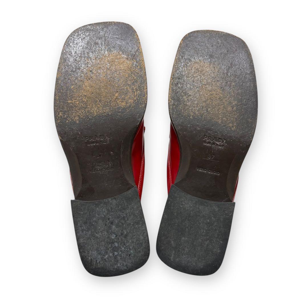 靴 99SS PRADA square toe leather mules red