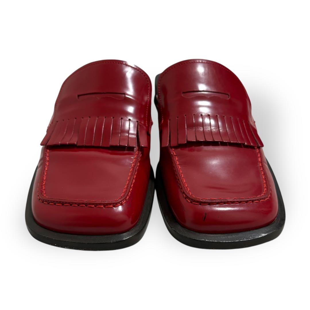 靴 99SS PRADA square toe leather mules red