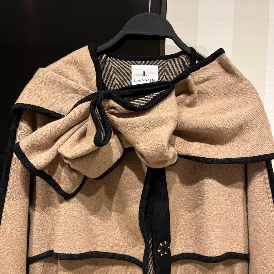 バニラ❣️ ランバン✨ニットコート　 毛100 暖かい　バイカラー