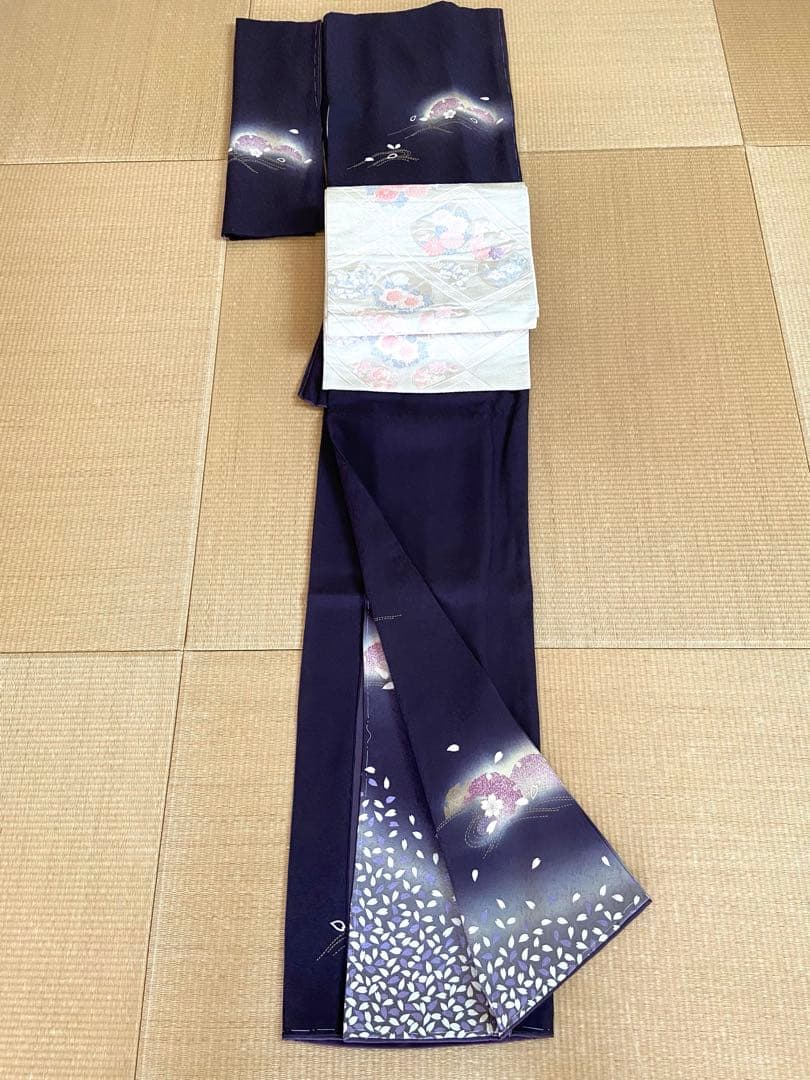 【未使用】濃紫色　作家物　桜と雪輪　訪問着　フルセット