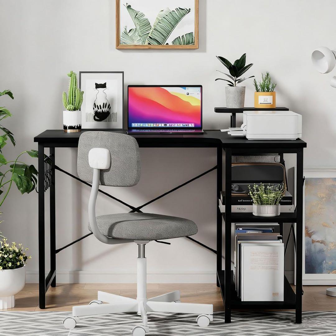 パソコンデスク⭐️L字デスク 電源コンセント ラック付き 110×80×74cm