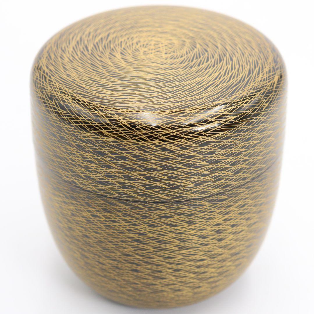 伝統工芸士 山崎達司作 松葉沈金 中棗 輪島塗 茶道具 共箱　V1004