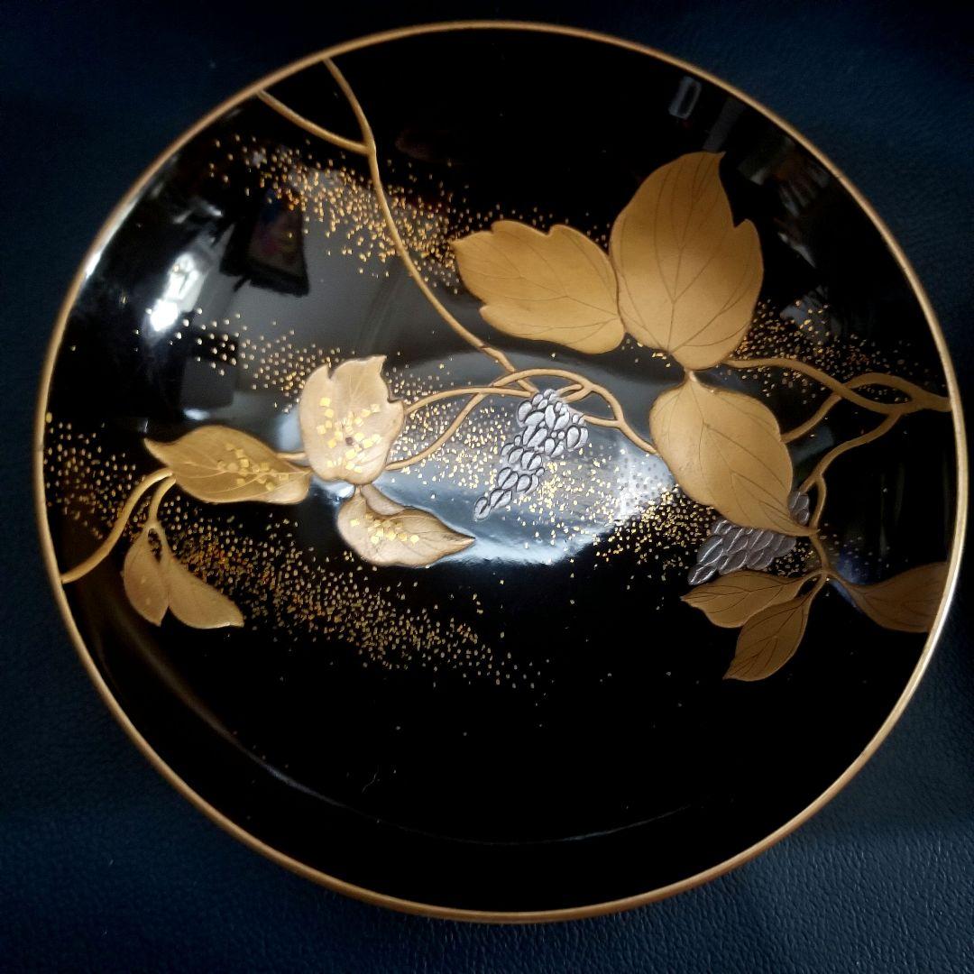 美品 輪島塗 黒漆塗 本金加賀蒔絵 金銀彩内・見返し総蒔絵 吸物椀 雑煮 2客