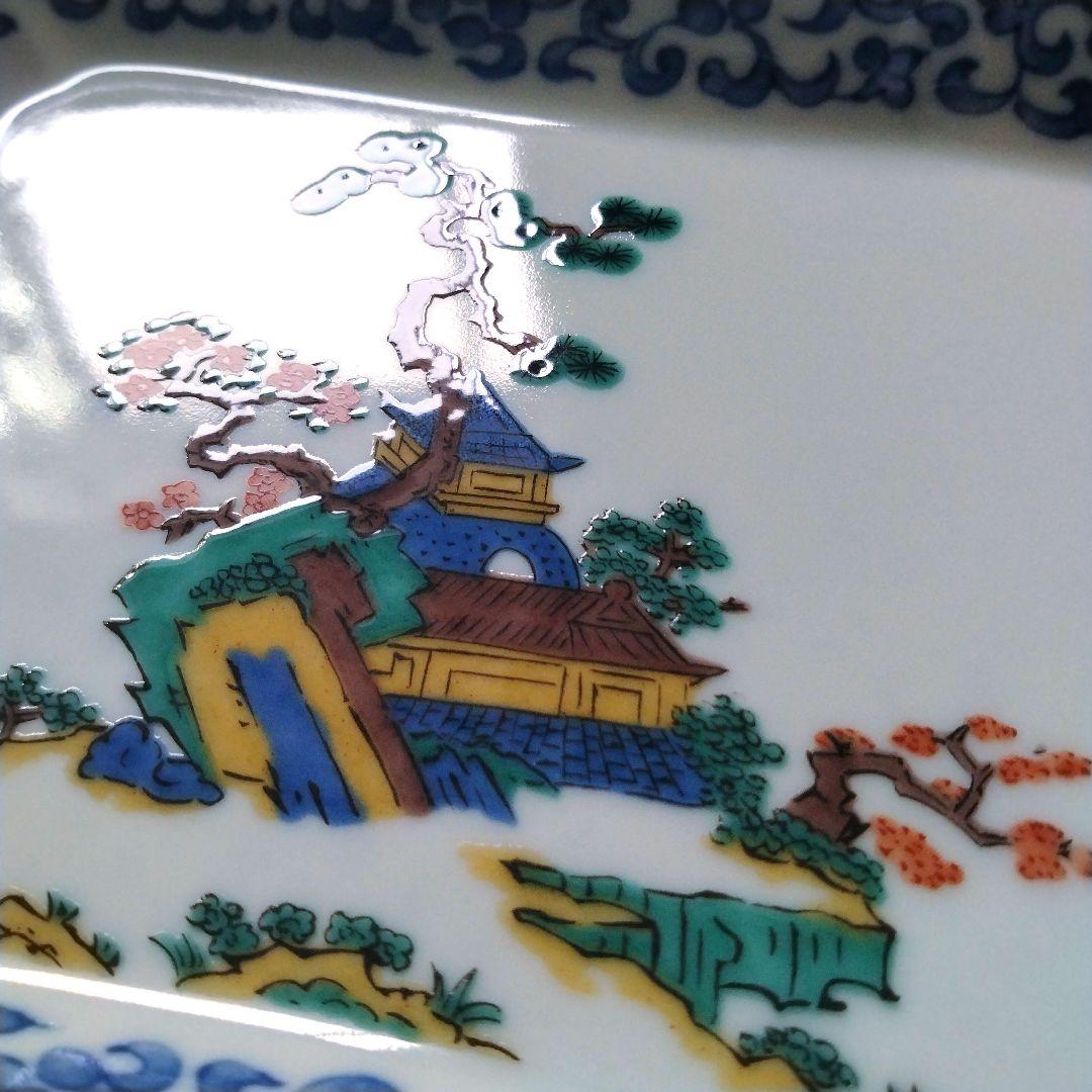 古九谷 九谷焼 九谷青郊 青郊窯 絵変わり 花鳥図 長角皿 角皿 5客揃