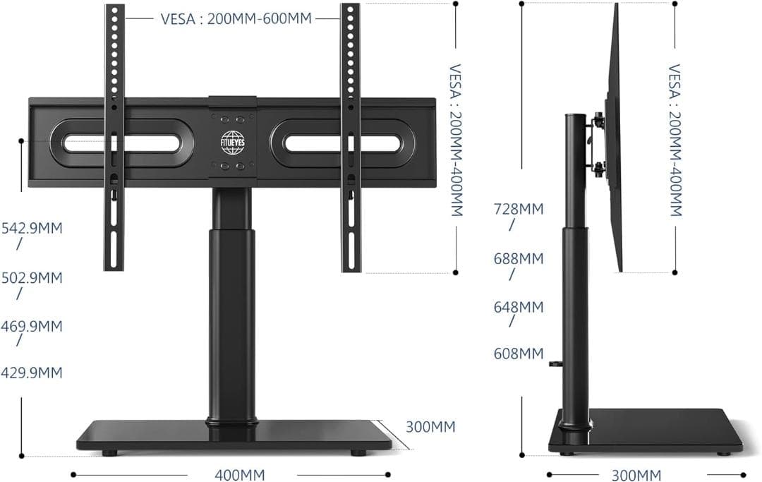 左右回転可能な壁寄せテレビスタンド 32～65インチ対応, 最大耐荷重40KG