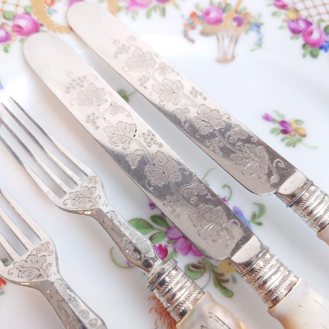 訳あり　白蝶貝　カトラリー　ナイフ　フォーク　マザーオブパール　アンティーク