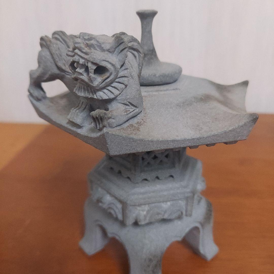 獅子彫刻 灯篭 石材製品 約15cm