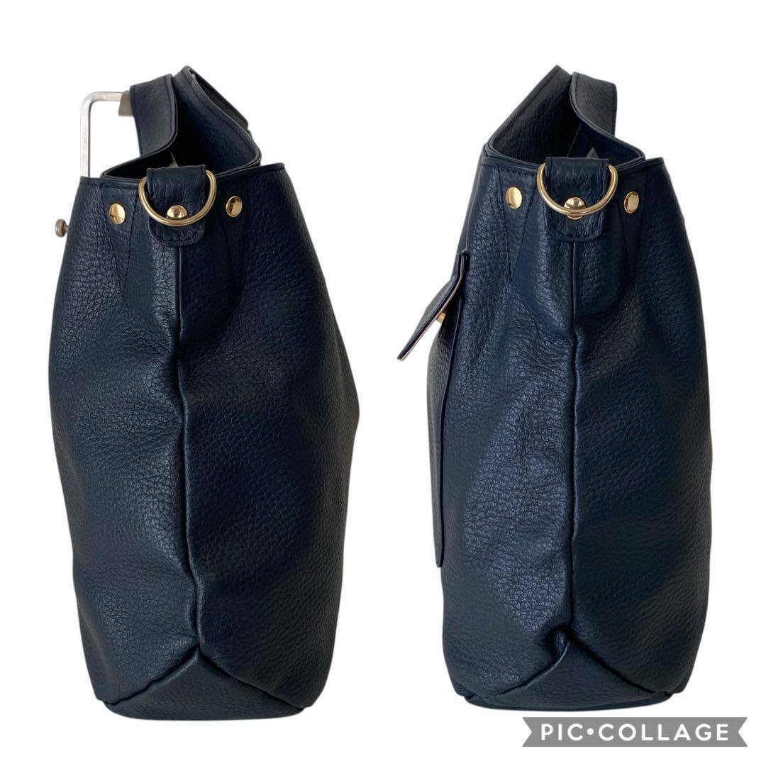 極美品　アタオ　エルヴィ　A4可　2way ショルダーバッグ　ネイビー　レザー