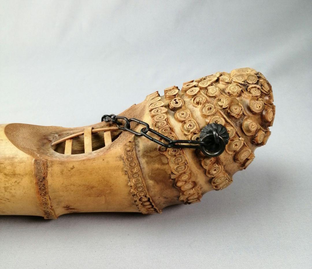 【茶事具】宗泰作　大徳寺紫野與雲和尚在判　銘 恵比寿　竹釣船花入れ　花入れ218