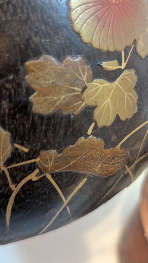 時代物　小型手あぶり火鉢　一刀彫 蒔絵　古道具　アンティーク　骨董　天然木