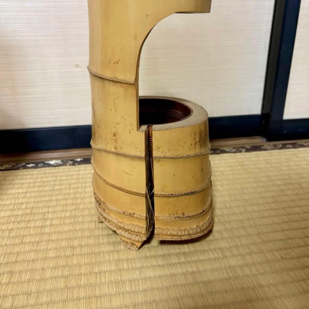 池坊 竹製 花器 鶴亀　つるとかめ