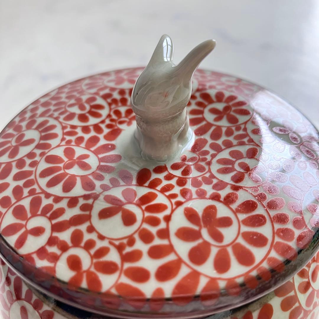 美品♡有田焼♡かわいいうさぎの蓋付き壺♡おぼんセット清秀♡小壺♡茶壺・茶器・陶器