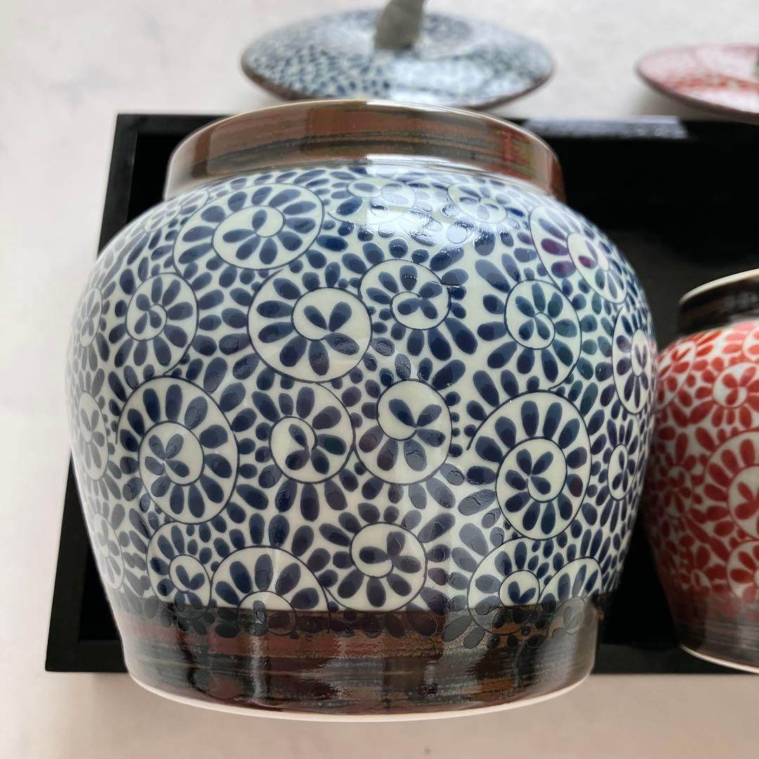 美品♡有田焼♡かわいいうさぎの蓋付き壺♡おぼんセット清秀♡小壺♡茶壺・茶器・陶器