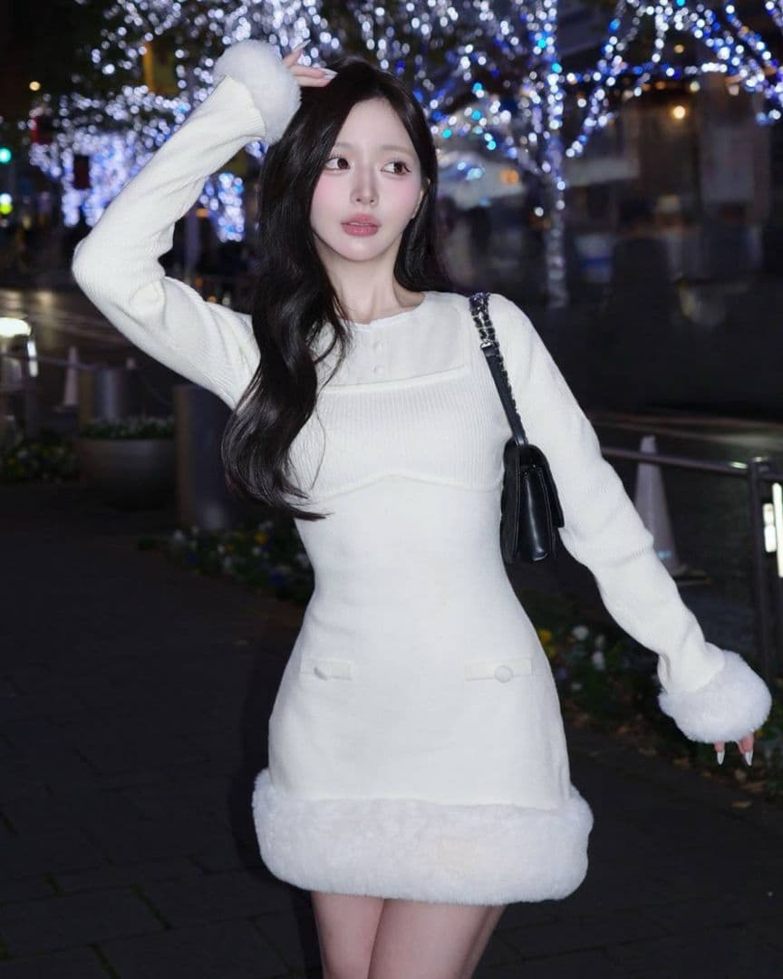 ダーリッチ フリーサイズ ビジューケープニットミニワンピース 【F】白