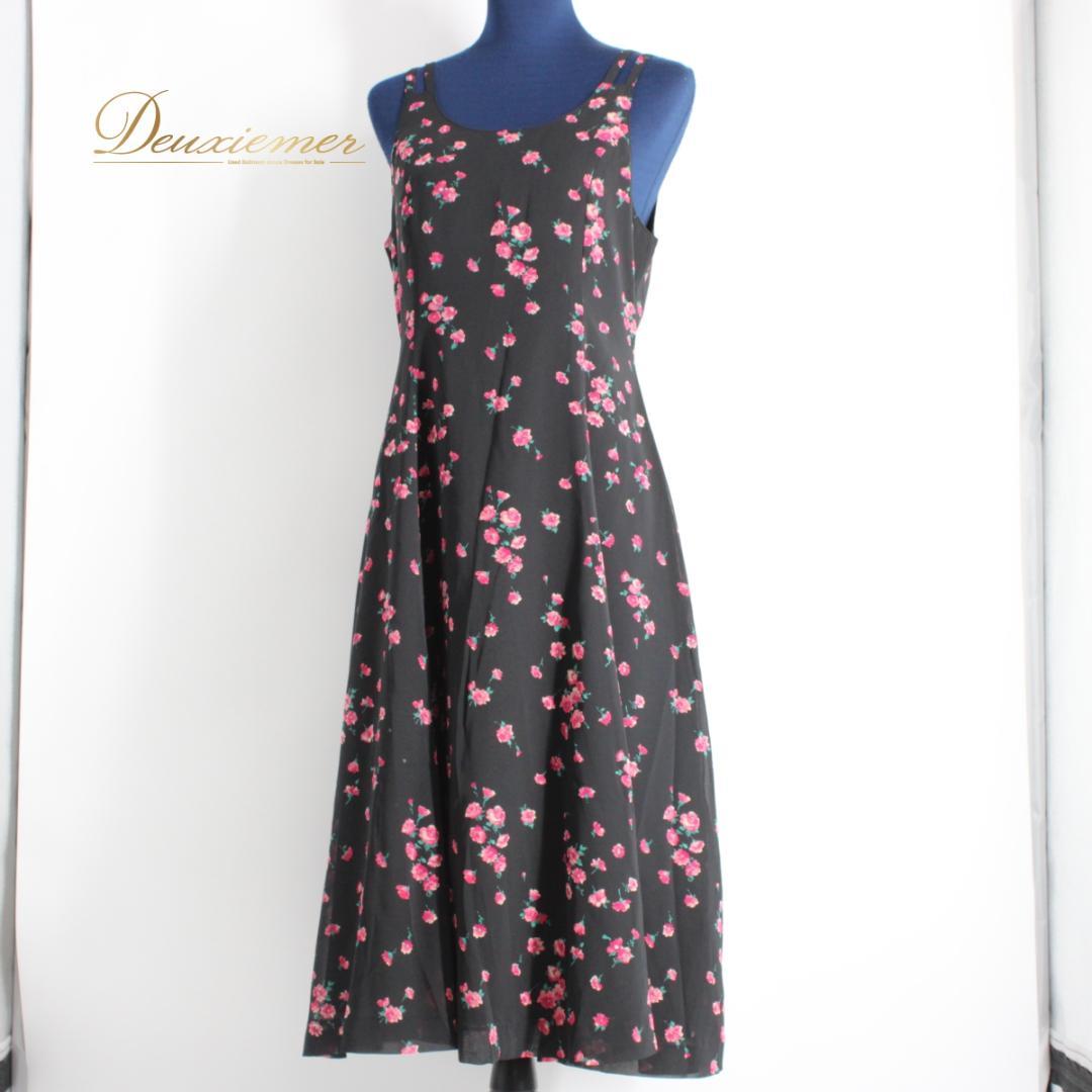 【美品 日本製社交ダンス衣装】ワンピース ドレス Sanline 黒 緑