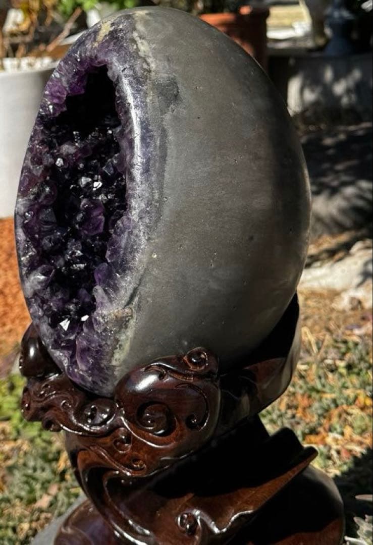 【一点物】ウルグアイ産 カルサイト共生アメジストエッグ