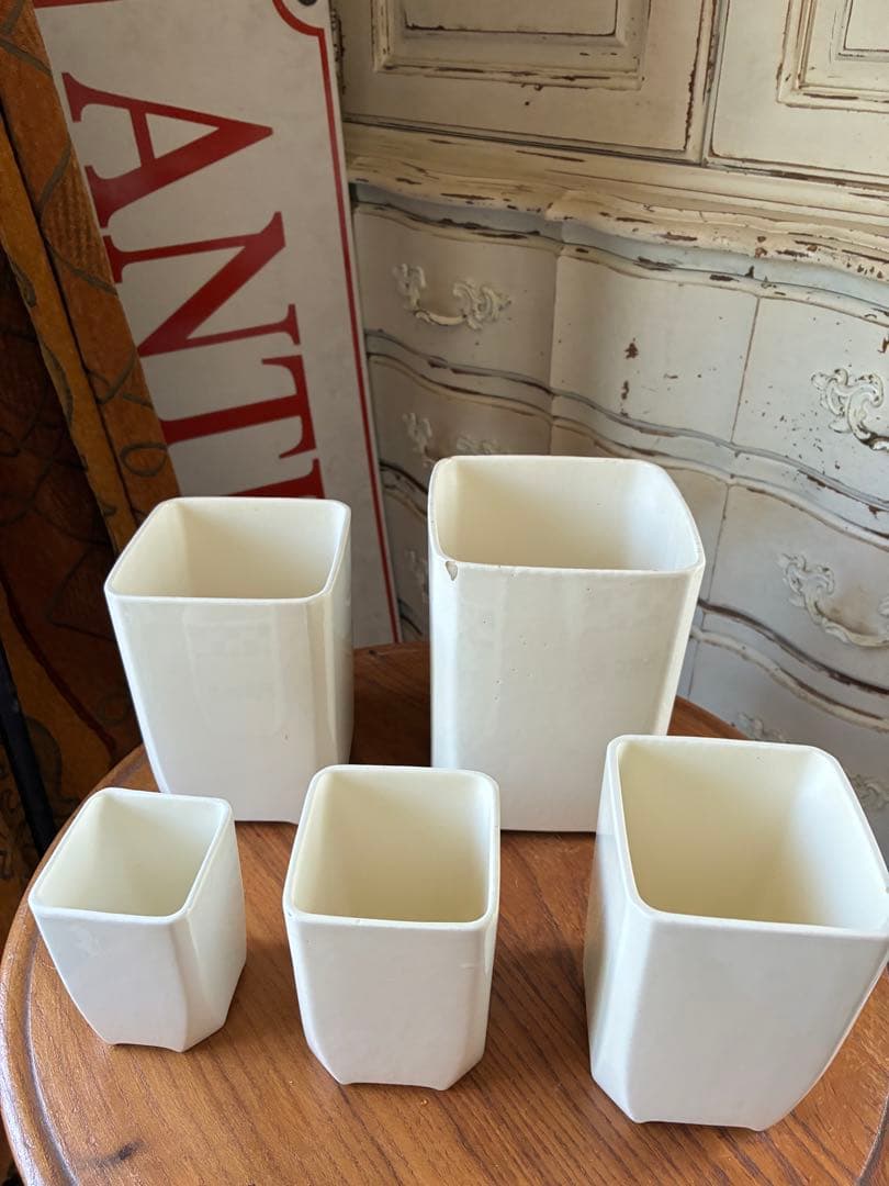 FJアンティーク 陶器　キャニスター　ブルー　市松　バドンヴィレー　レア