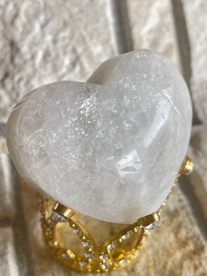 天然石ヒマラヤ水晶　クラスター ホワイトムーンストーンハート ホワイトセット