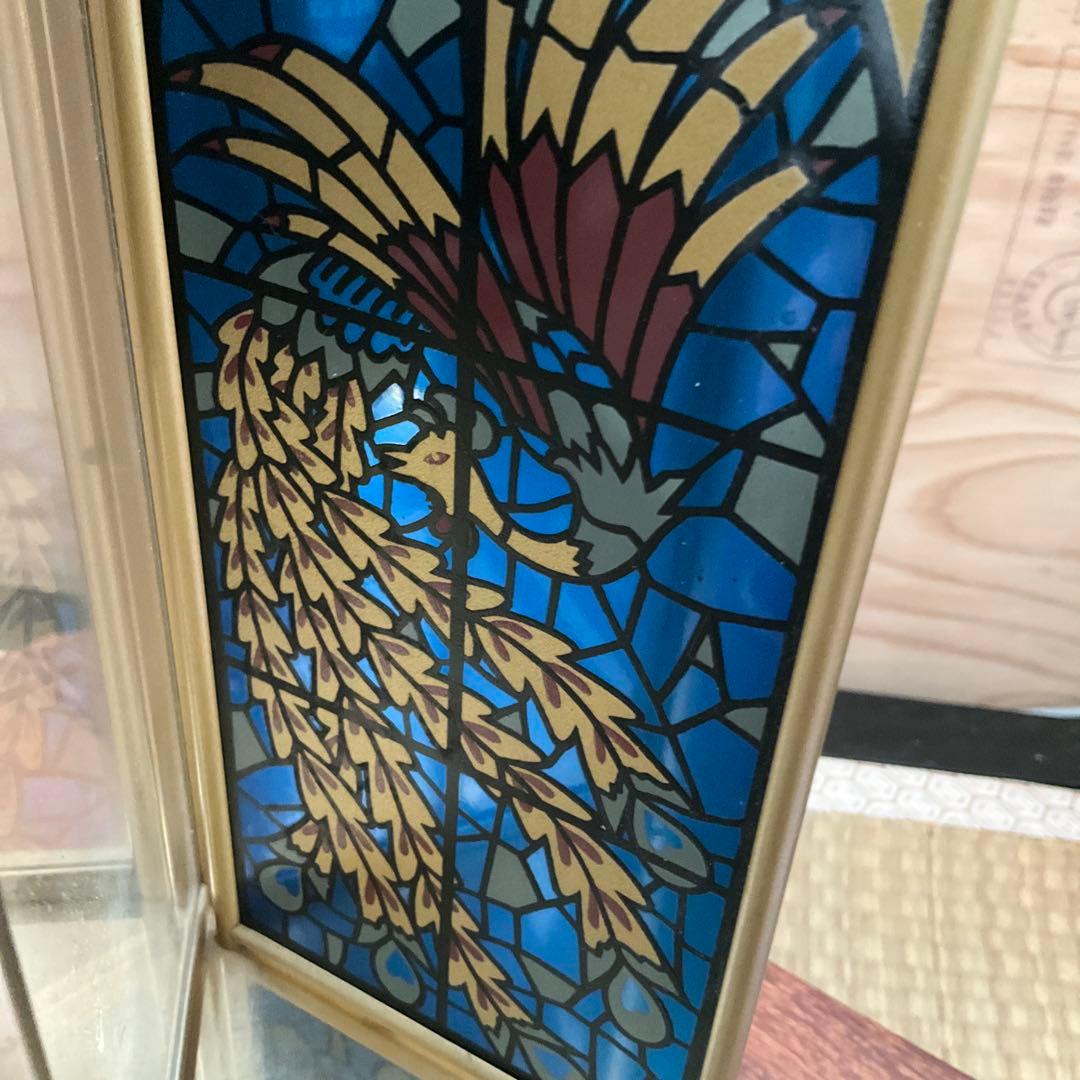 日本美術時計 Nマーク ステンドグラス風　ゼンマイ振り子式置時計 4面ガラス