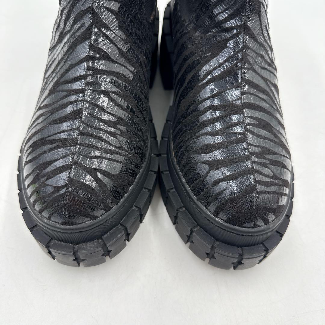 【未使用】NO NAME ノーネーム サイドゴア ブーツ 厚底 ゼブラ柄