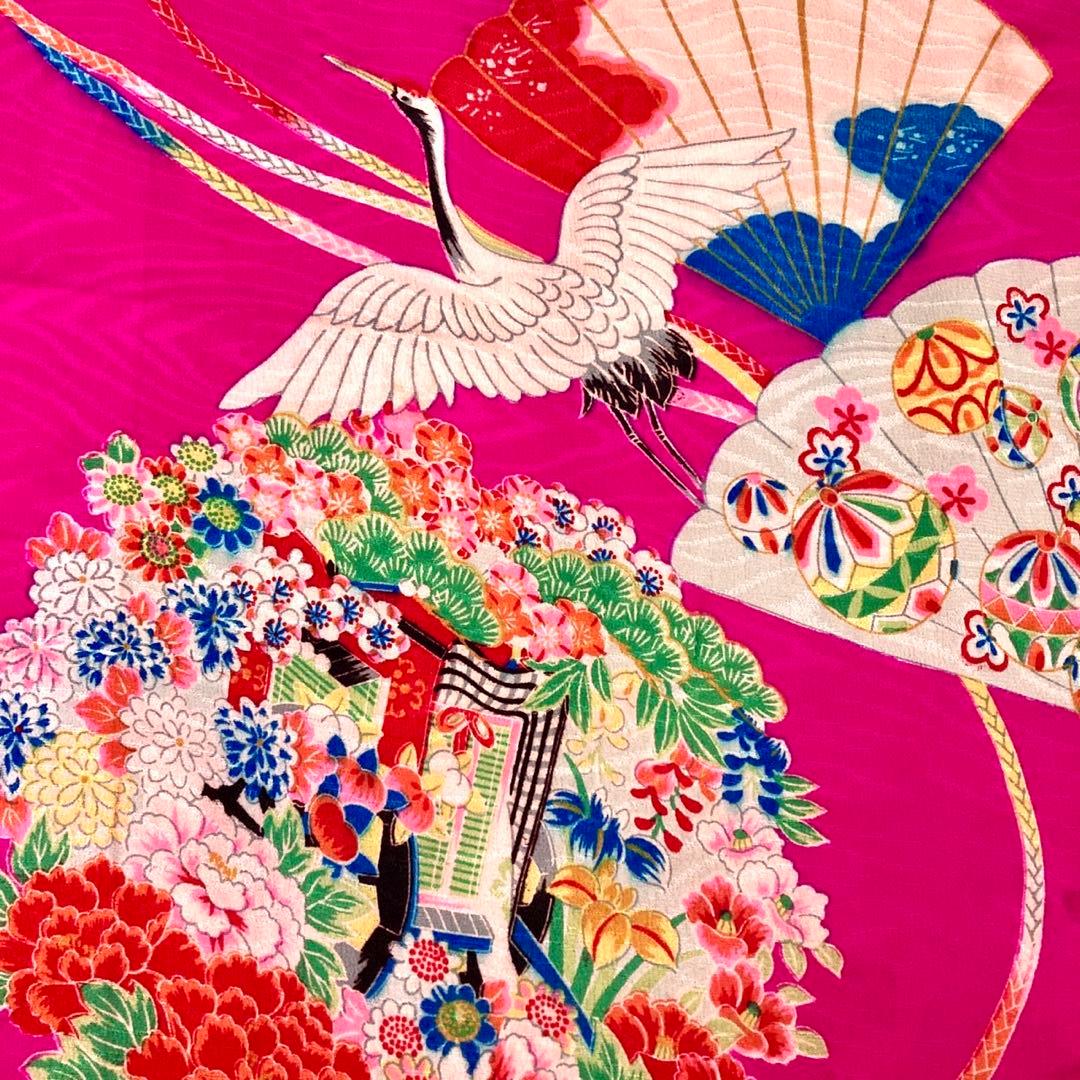 アンティーク女の子 鶴 子供着物 七五三 アンティーク着物 NO8