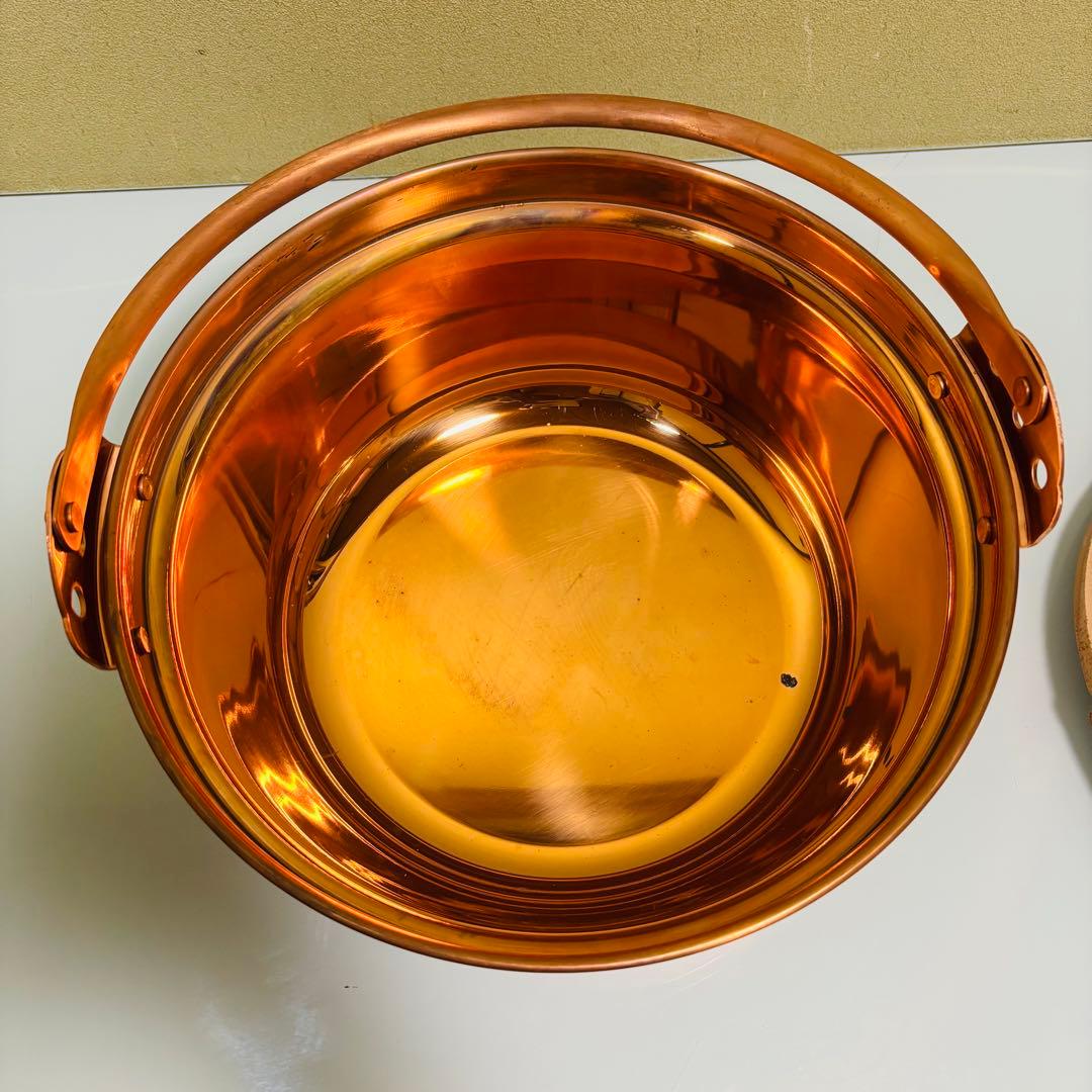 未使用品　銅鍋　山菜鍋　吊る　蓋付き　純銅　30cm 30型