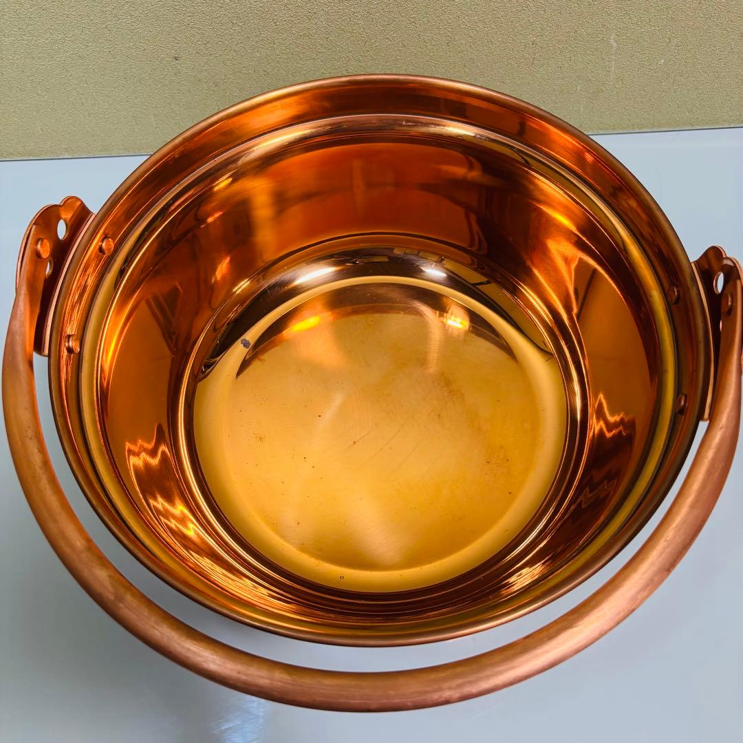 未使用品　銅鍋　山菜鍋　吊る　蓋付き　純銅　30cm 30型