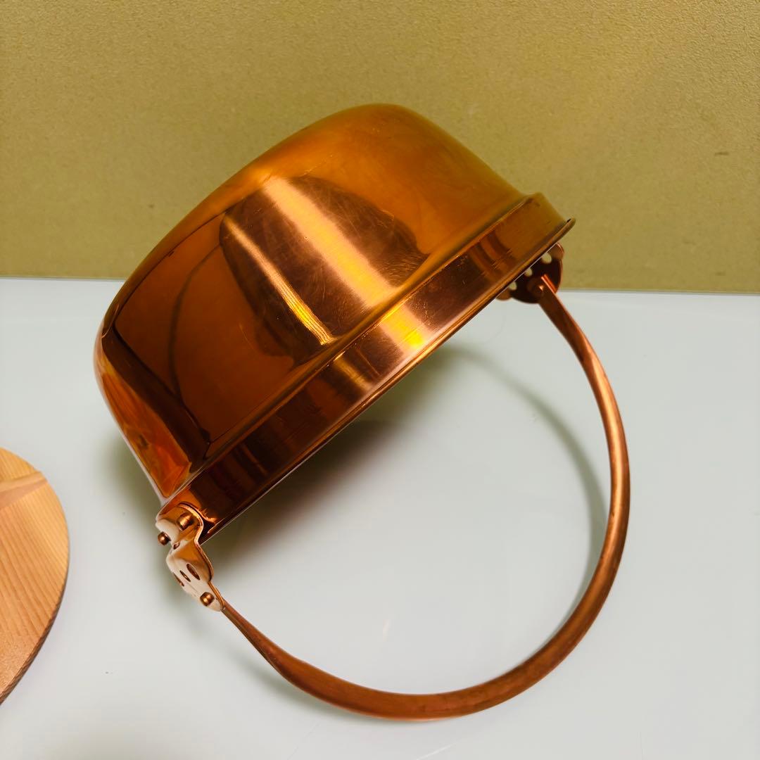 未使用品　銅鍋　山菜鍋　吊る　蓋付き　純銅　30cm 30型